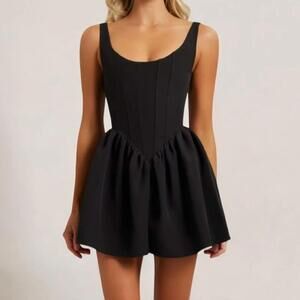 Heiress by Beverly Hills Corset Fit & Flare Crepe Mini Dress Black Womens Size M